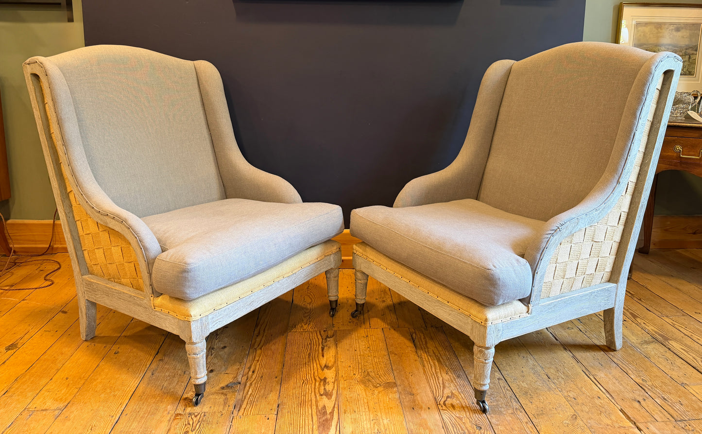 Stunning Pair Gustavian Style Deconstructed Armchairs Taupe Fabric