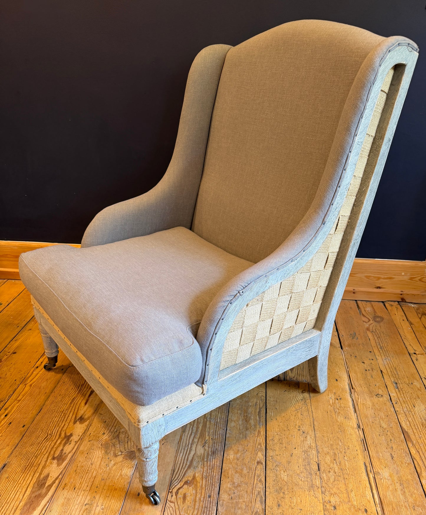 Stunning Pair Gustavian Style Deconstructed Armchairs Taupe Fabric