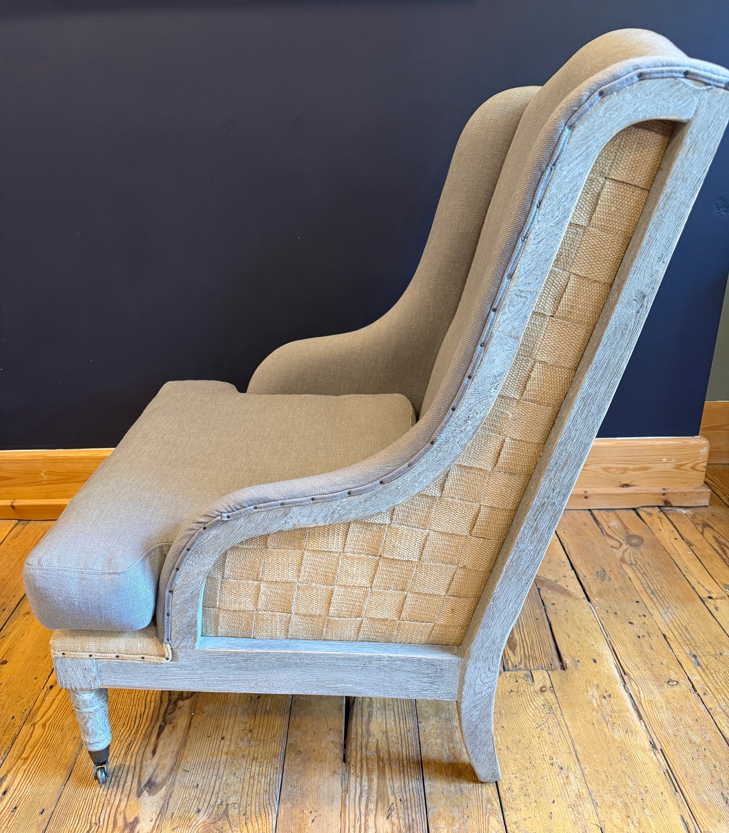 Stunning Pair Gustavian Style Deconstructed Armchairs Taupe Fabric