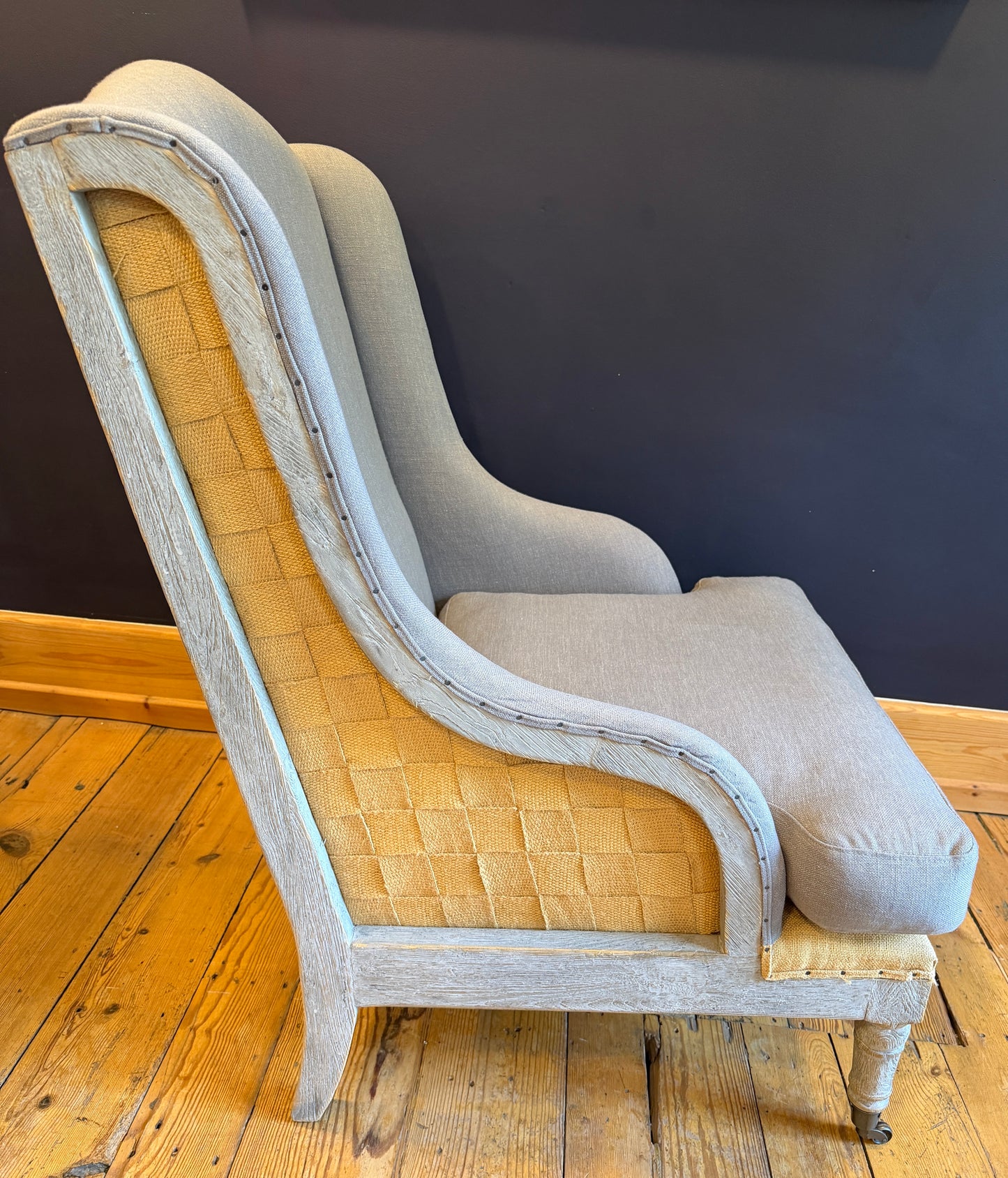 Stunning Pair Gustavian Style Deconstructed Armchairs Taupe Fabric