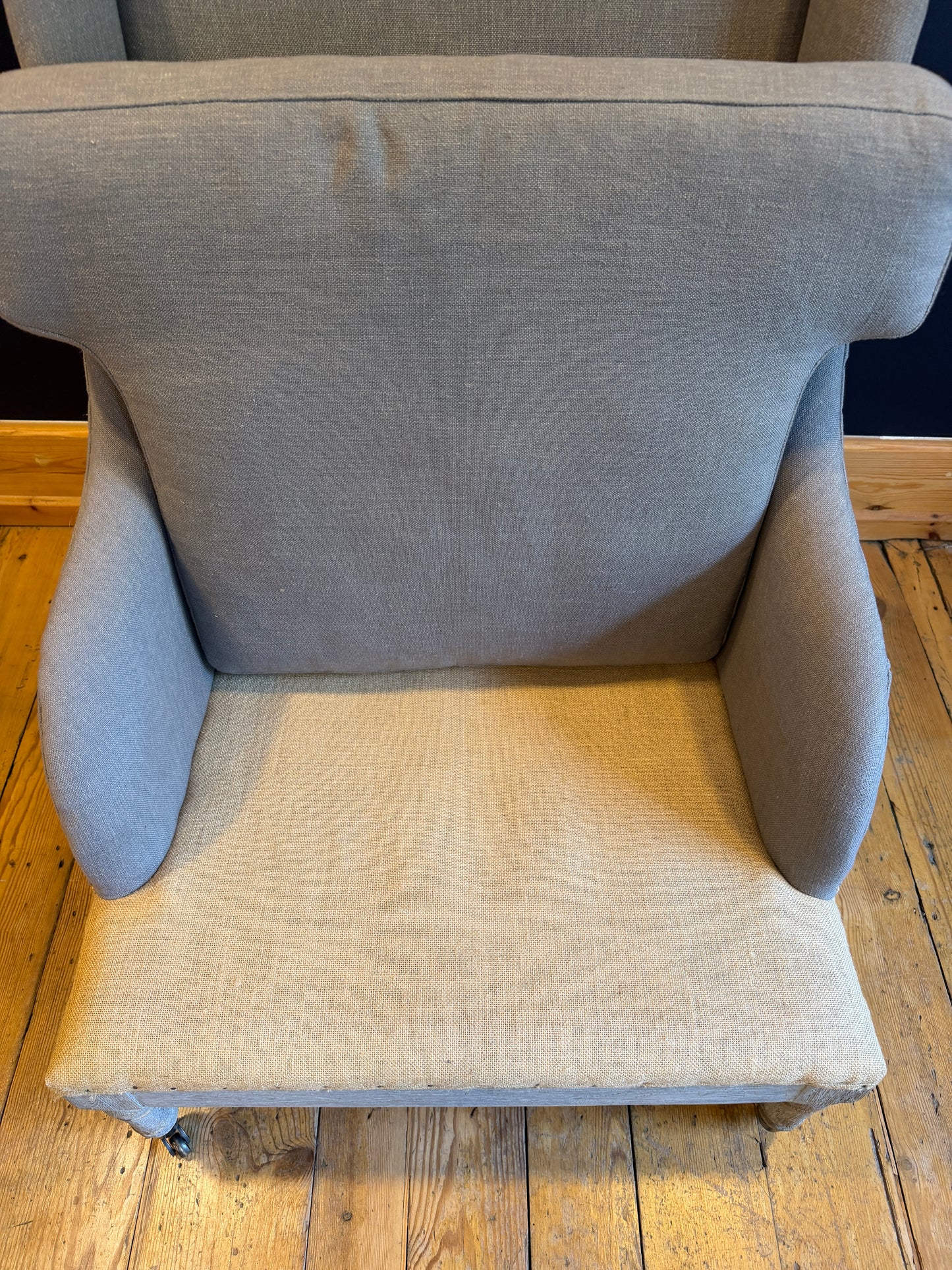Stunning Pair Gustavian Style Deconstructed Armchairs Taupe Fabric