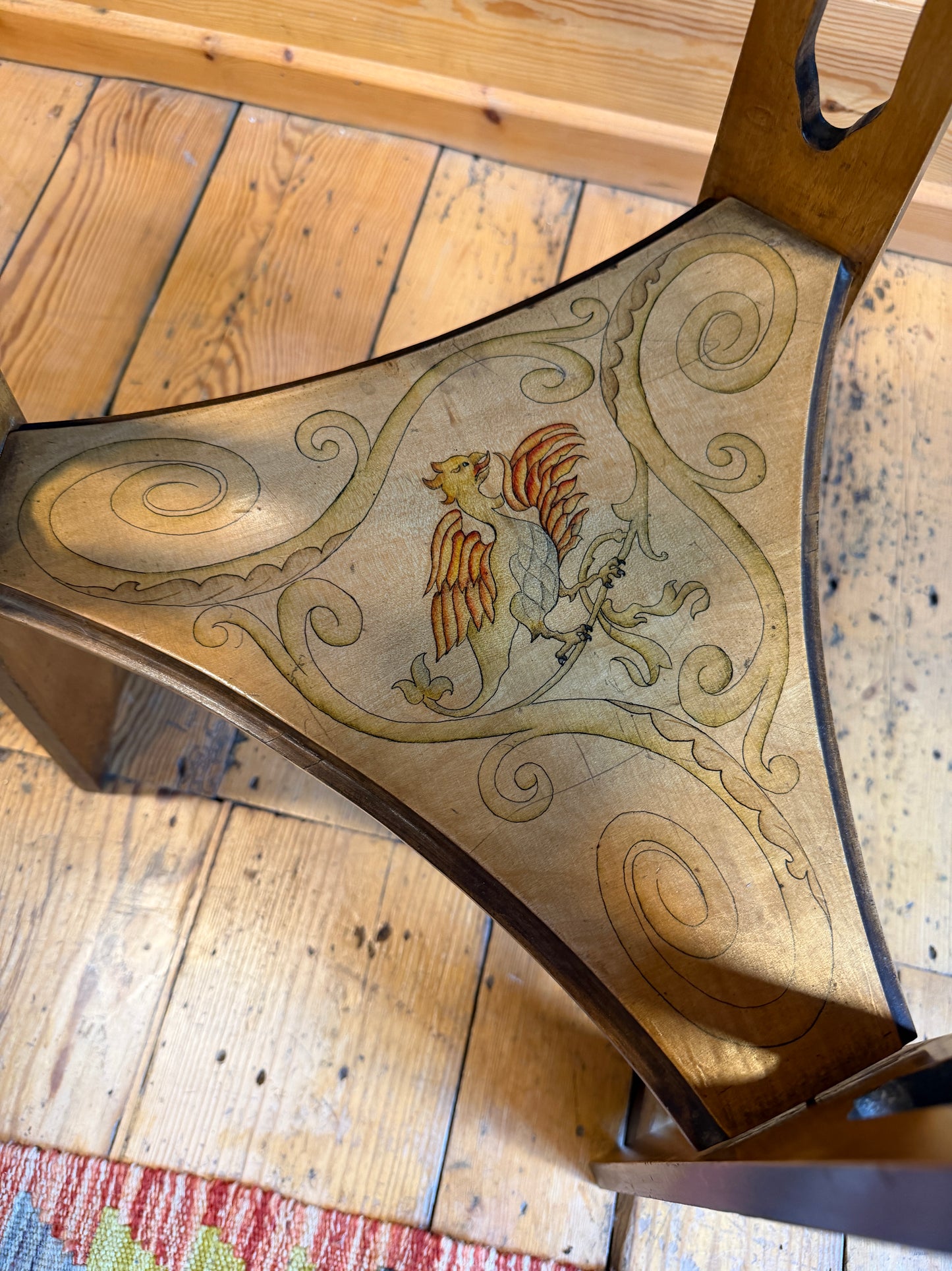 Superb Arts & Crafts Side / Lamp Table with Pen Work Dragon Decoration c1900