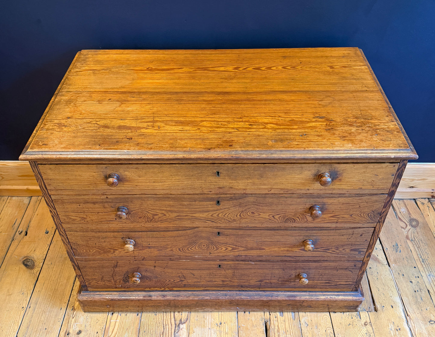 Antique Pitch Pine Plan Chest of Drawers Great Size c1900