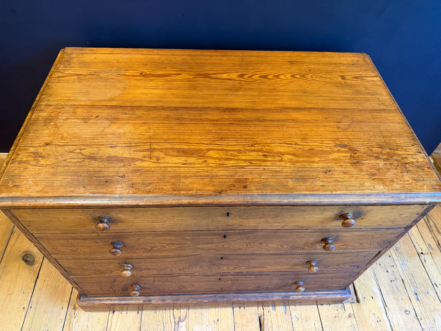 Antique Pitch Pine Plan Chest of Drawers Great Size c1900