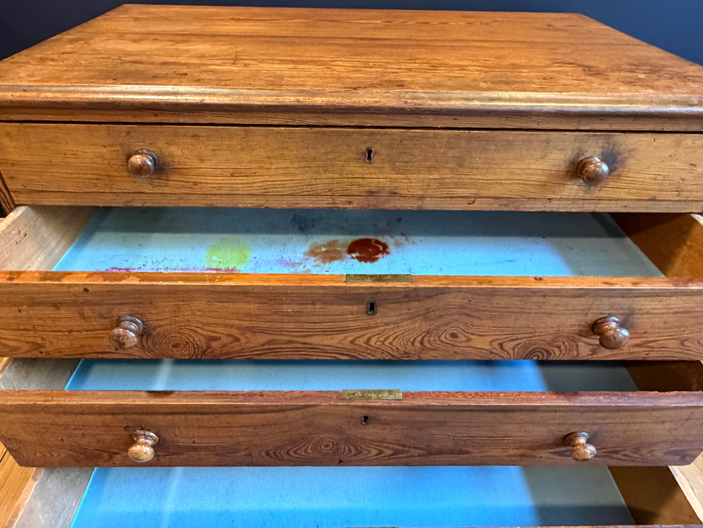 Antique Pitch Pine Plan Chest of Drawers Great Size c1900