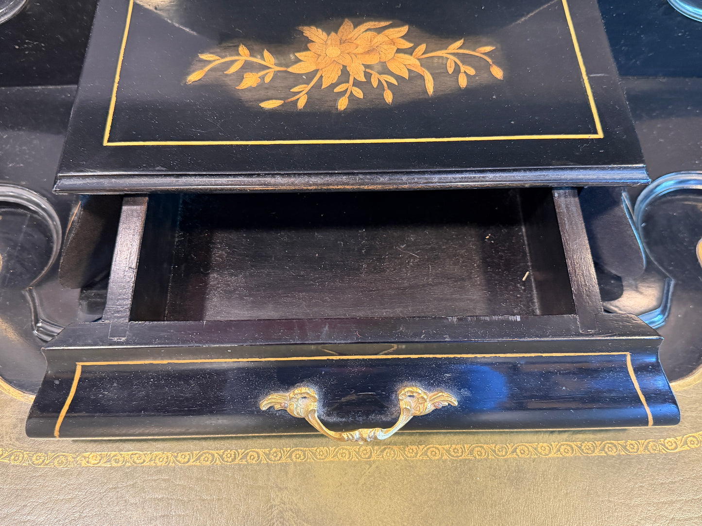 Fabulous French Louis XV style Desk Ebonised with Gilt Metal Mounts & Inlay