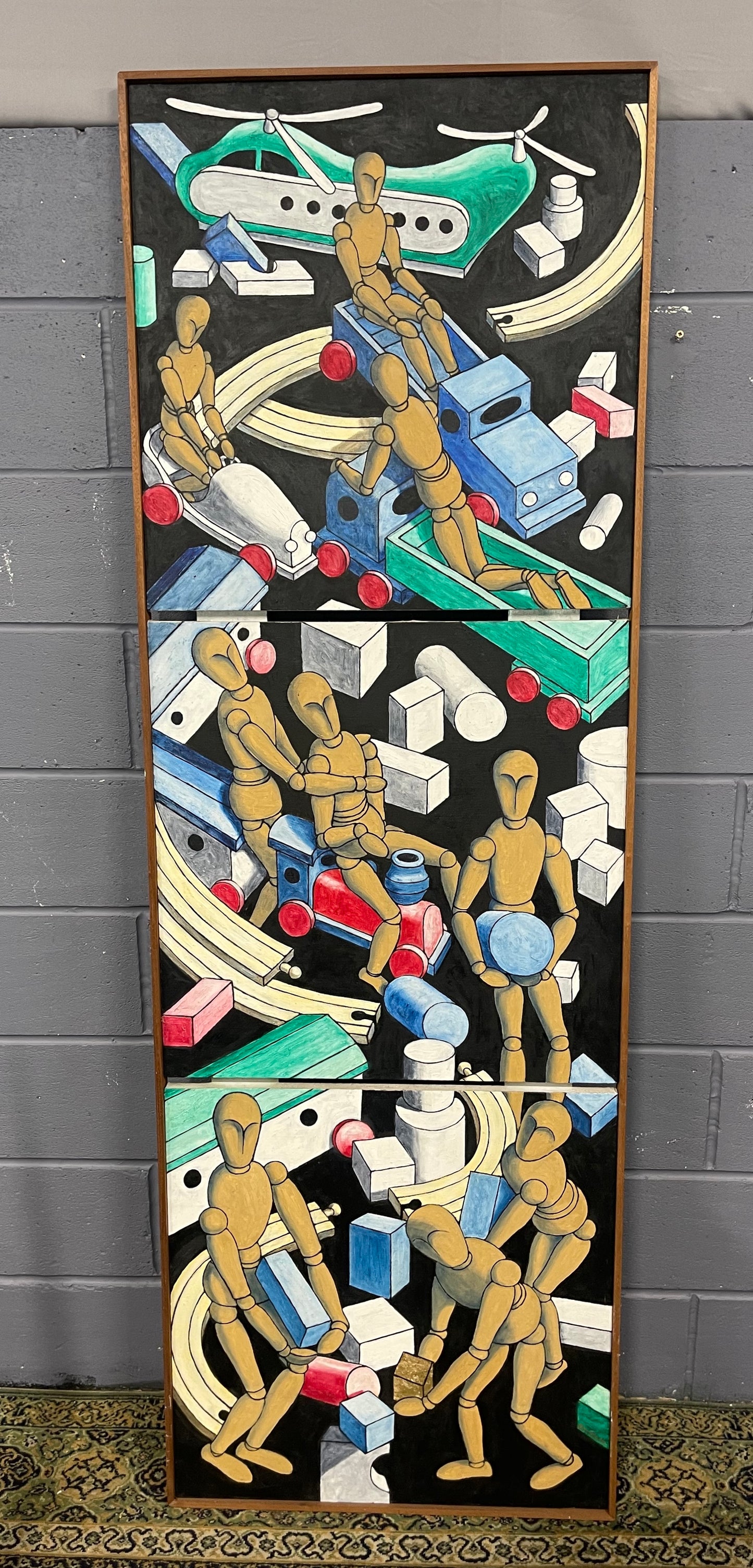 Large Triptych Original Oil Painting Lay Figures Derek Carruthers 1935-2021