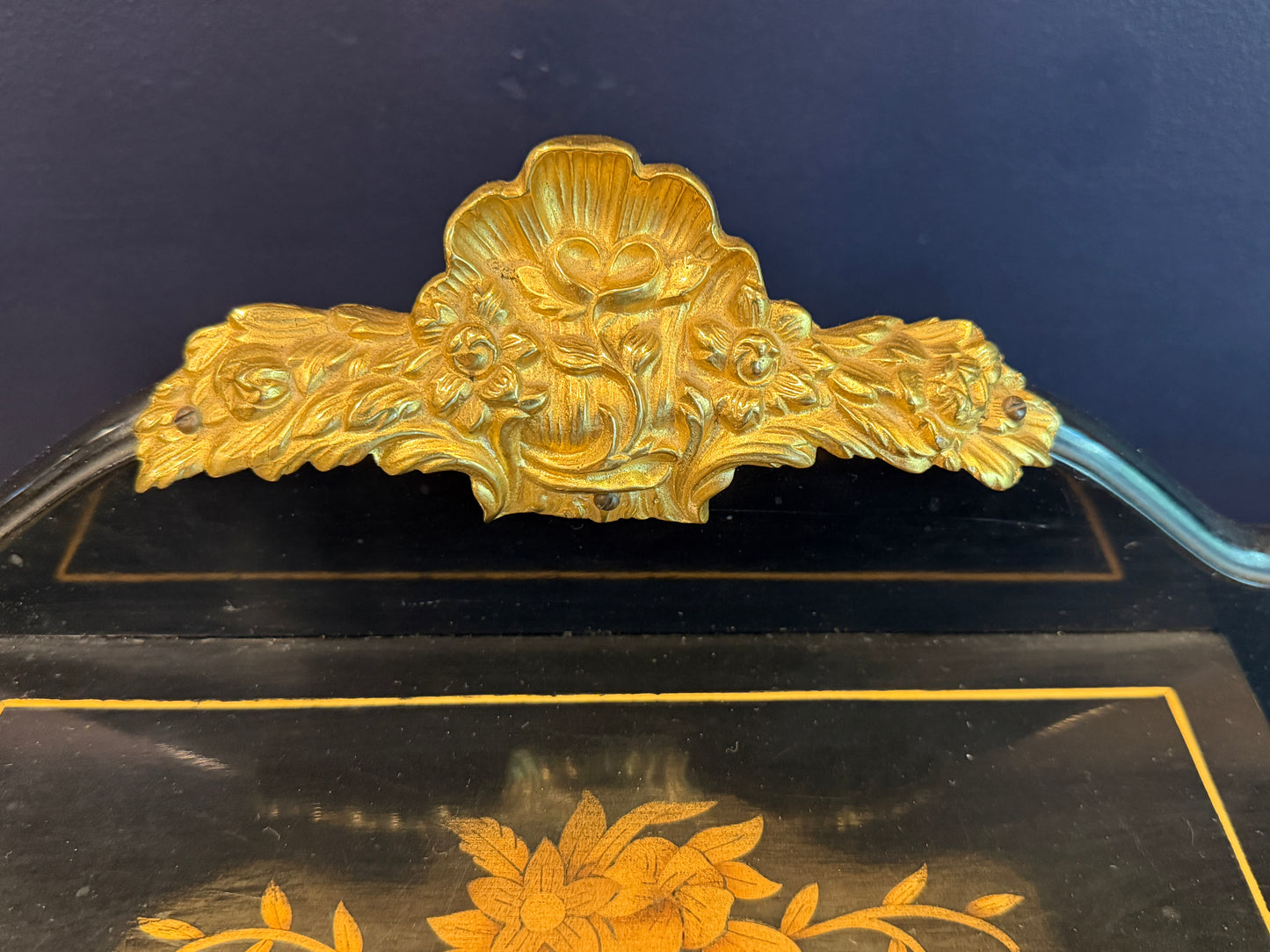 Fabulous French Louis XV style Desk Ebonised with Gilt Metal Mounts & Inlay