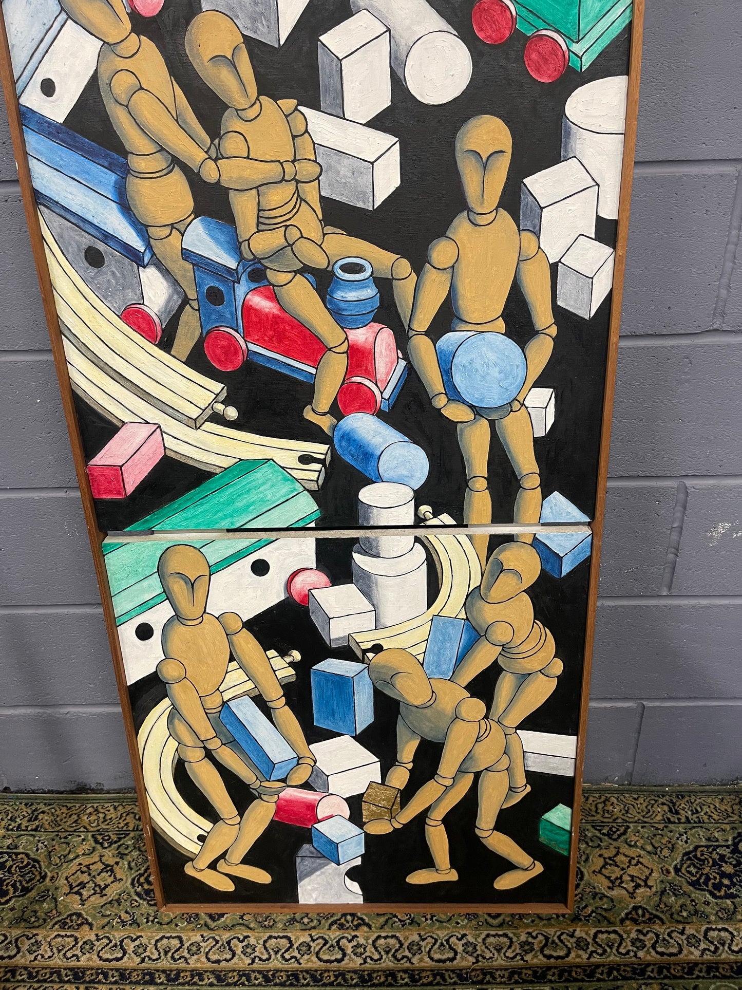 Large Triptych Original Oil Painting Lay Figures Derek Carruthers 1935-2021