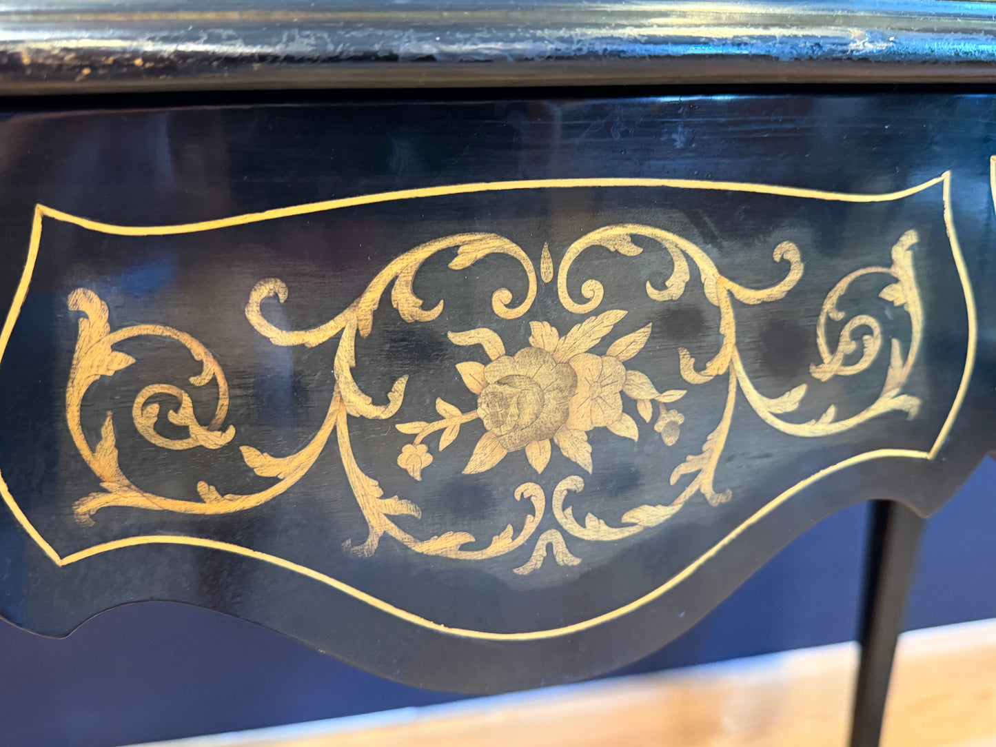 Fabulous French Louis XV style Desk Ebonised with Gilt Metal Mounts & Inlay