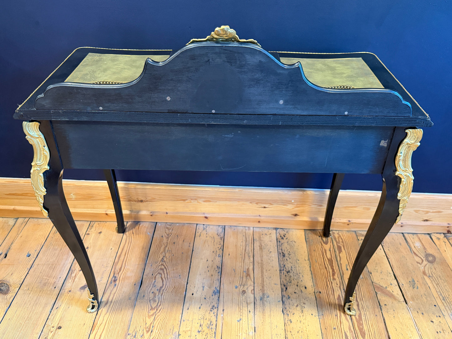 Fabulous French Louis XV style Desk Ebonised with Gilt Metal Mounts & Inlay