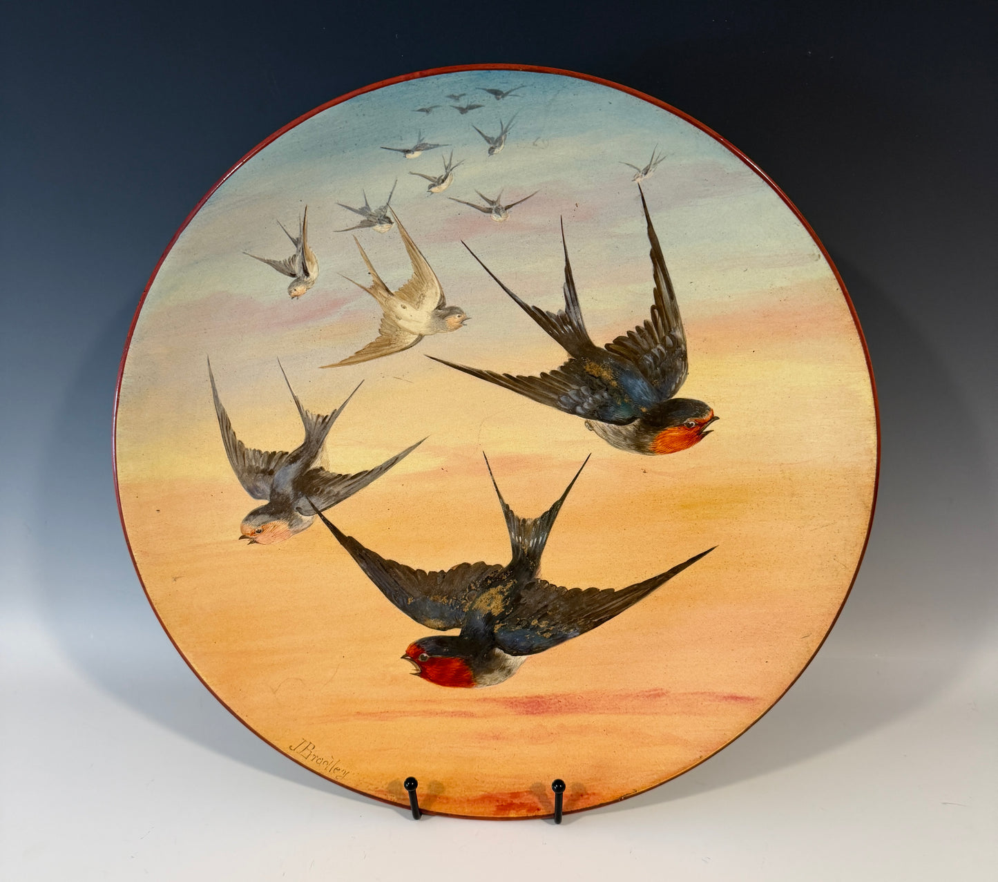 Large Royal Worcester Pottery Wall Charger Painted Swallows Signed J Bradley