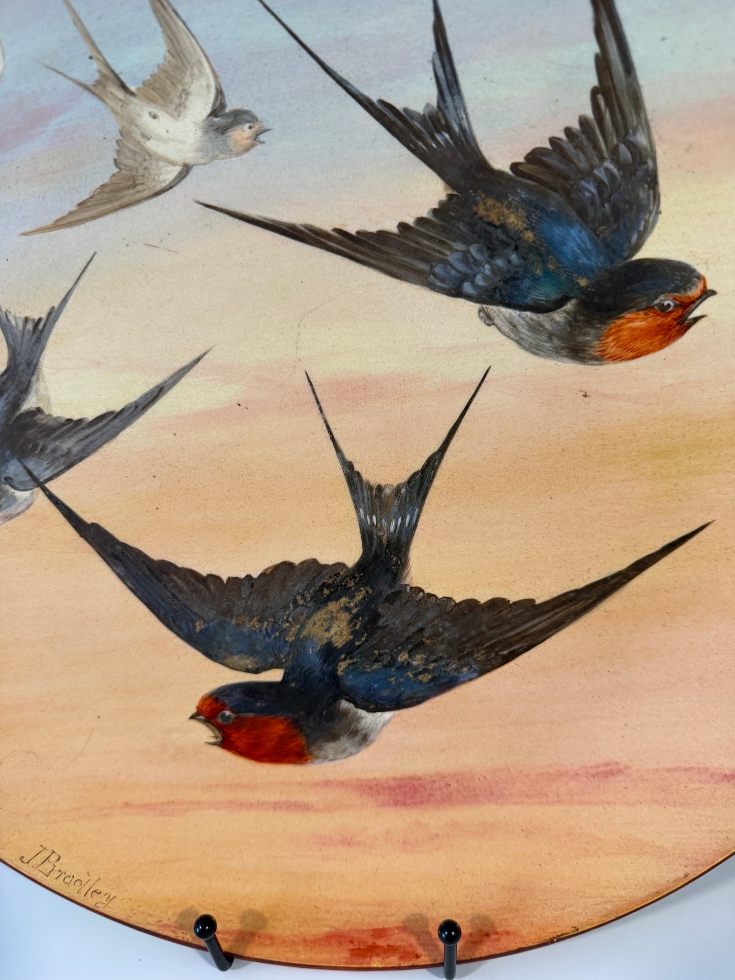 Large Royal Worcester Pottery Wall Charger Painted Swallows Signed J Bradley