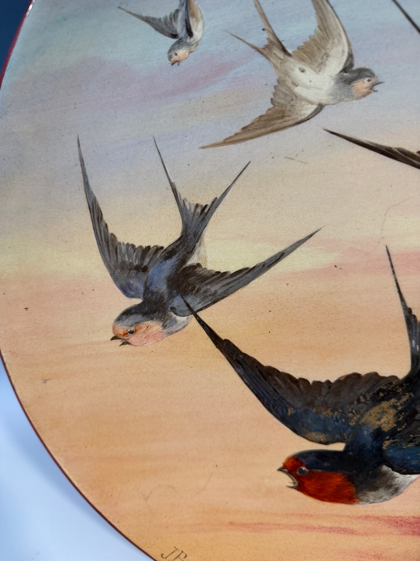 Large Royal Worcester Pottery Wall Charger Painted Swallows Signed J Bradley