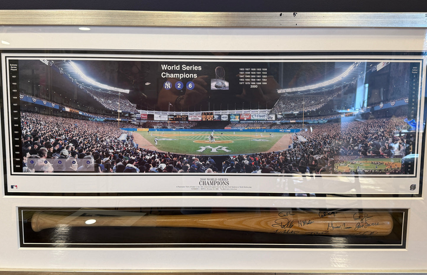 Rare Framed New York Yankees Signed Baseball Bat 2000 World Series