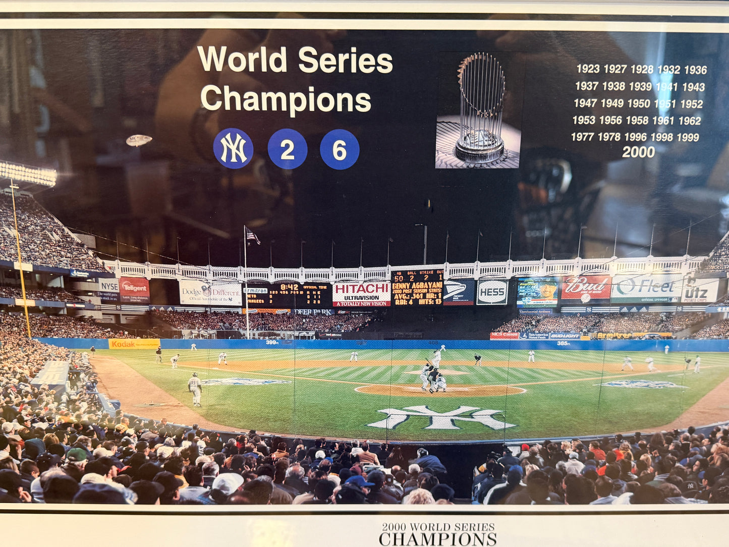 Rare Framed New York Yankees Signed Baseball Bat 2000 World Series