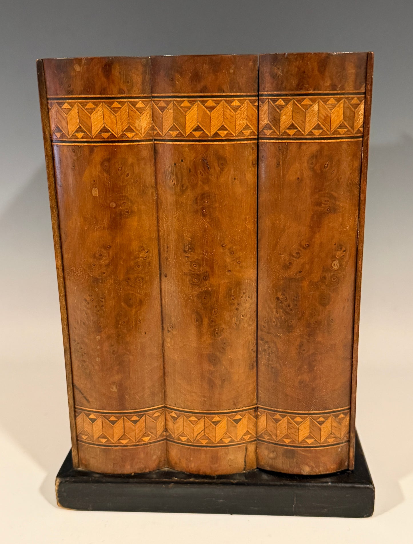Rare Antique Smokers Cabinet Pipe Rack Burr Inlaid Walnut Faux Books Dunhill?