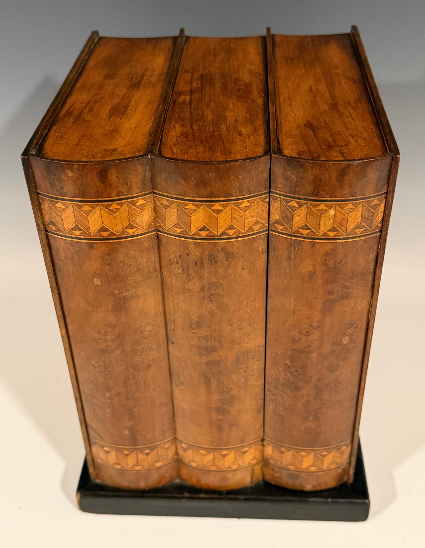 Rare Antique Smokers Cabinet Pipe Rack Burr Inlaid Walnut Faux Books Dunhill?