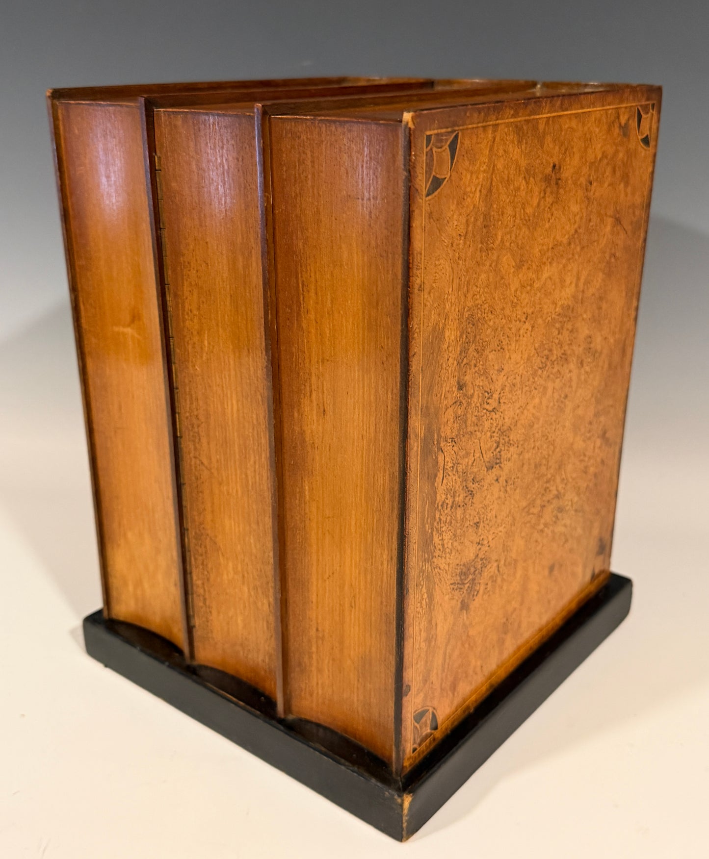 Rare Antique Smokers Cabinet Pipe Rack Burr Inlaid Walnut Faux Books Dunhill?