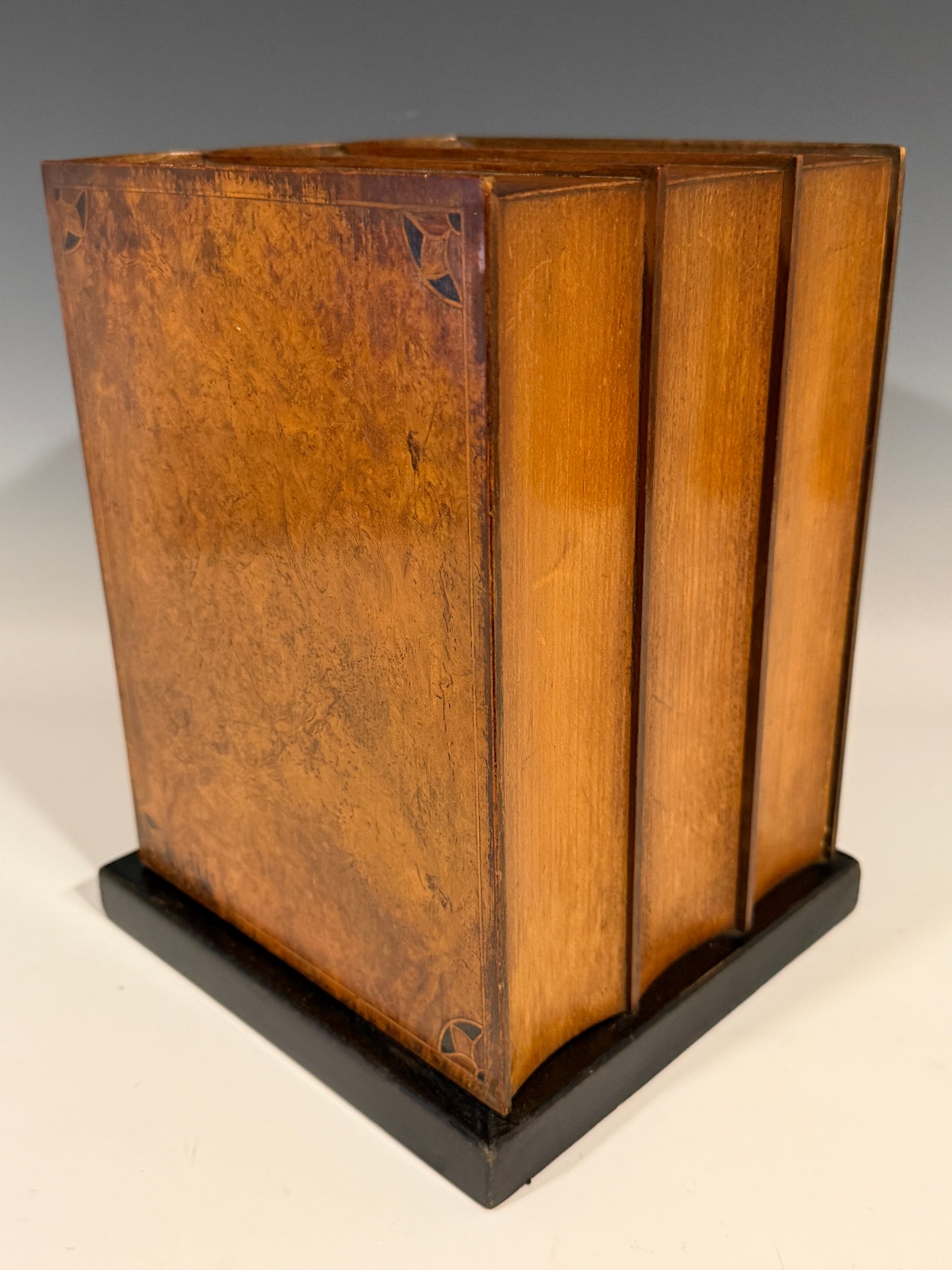 Rare Antique Smokers Cabinet Pipe Rack Burr Inlaid Walnut Faux Books Dunhill?