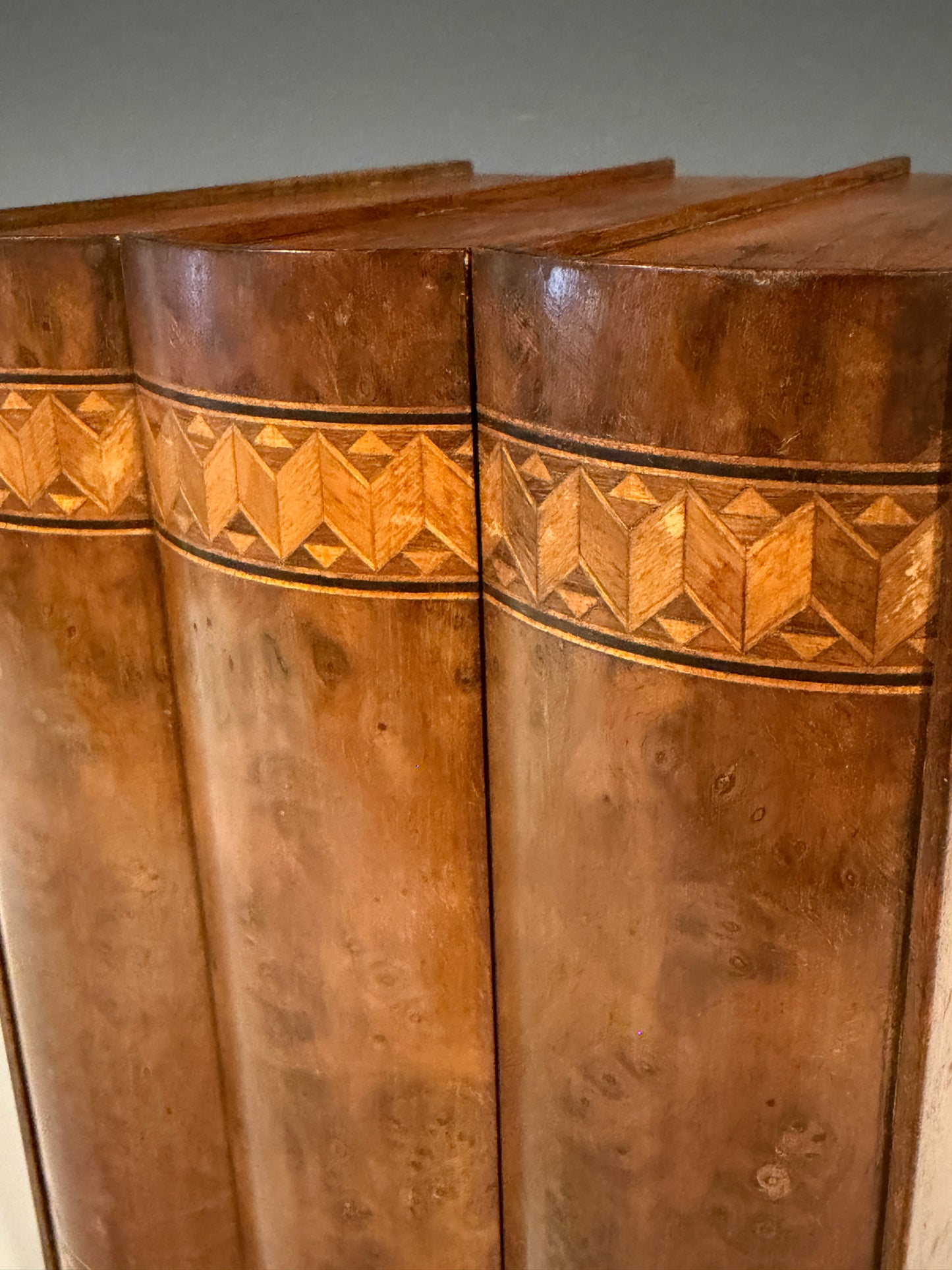 Rare Antique Smokers Cabinet Pipe Rack Burr Inlaid Walnut Faux Books Dunhill?