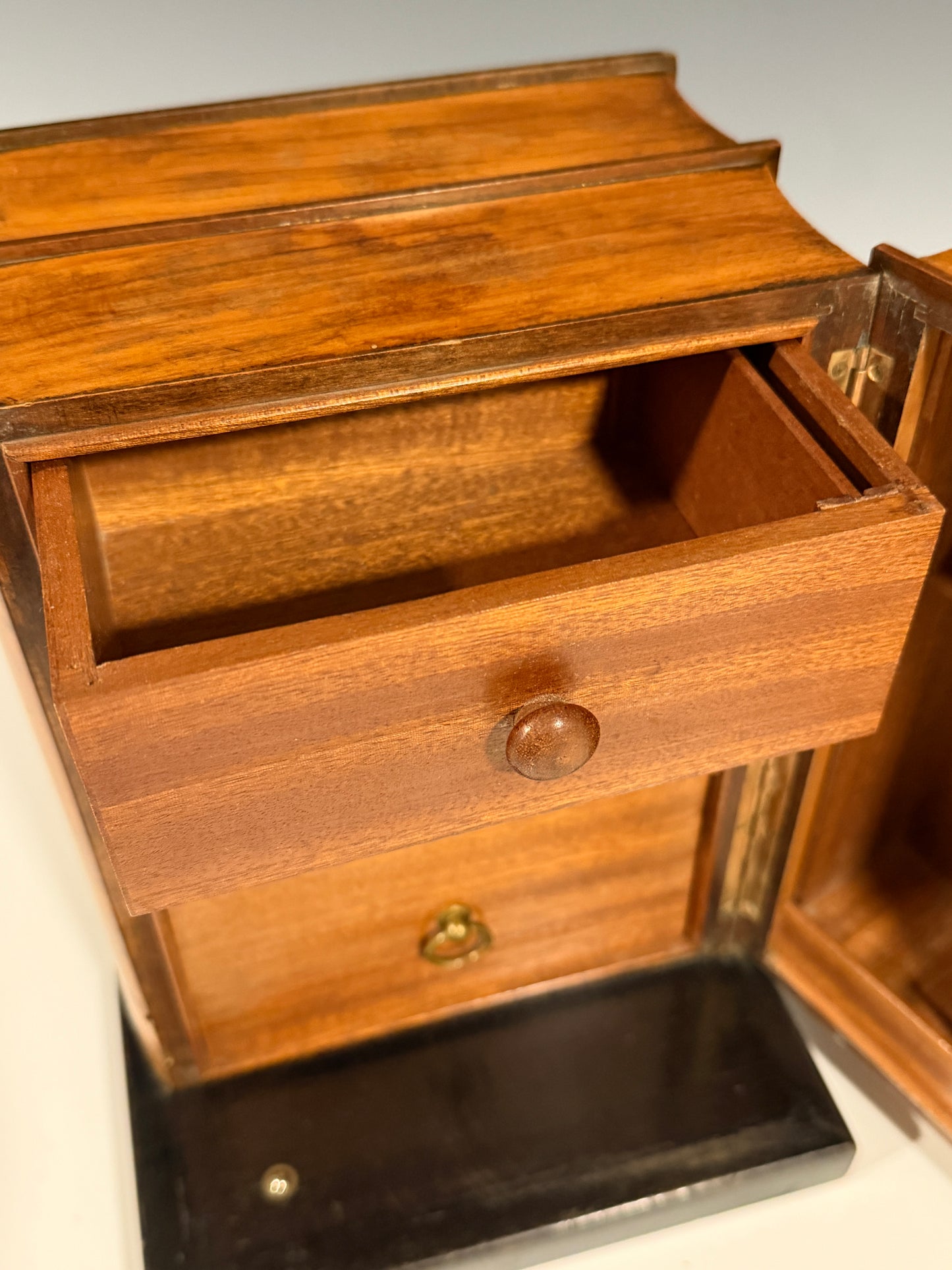 Rare Antique Smokers Cabinet Pipe Rack Burr Inlaid Walnut Faux Books Dunhill?