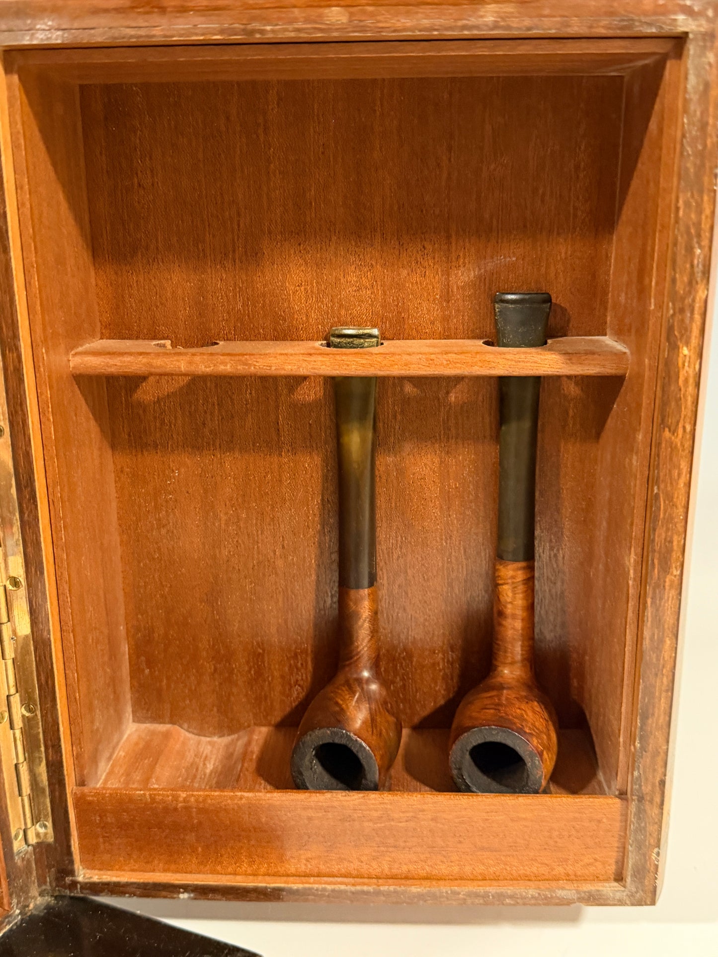 Rare Antique Smokers Cabinet Pipe Rack Burr Inlaid Walnut Faux Books Dunhill?