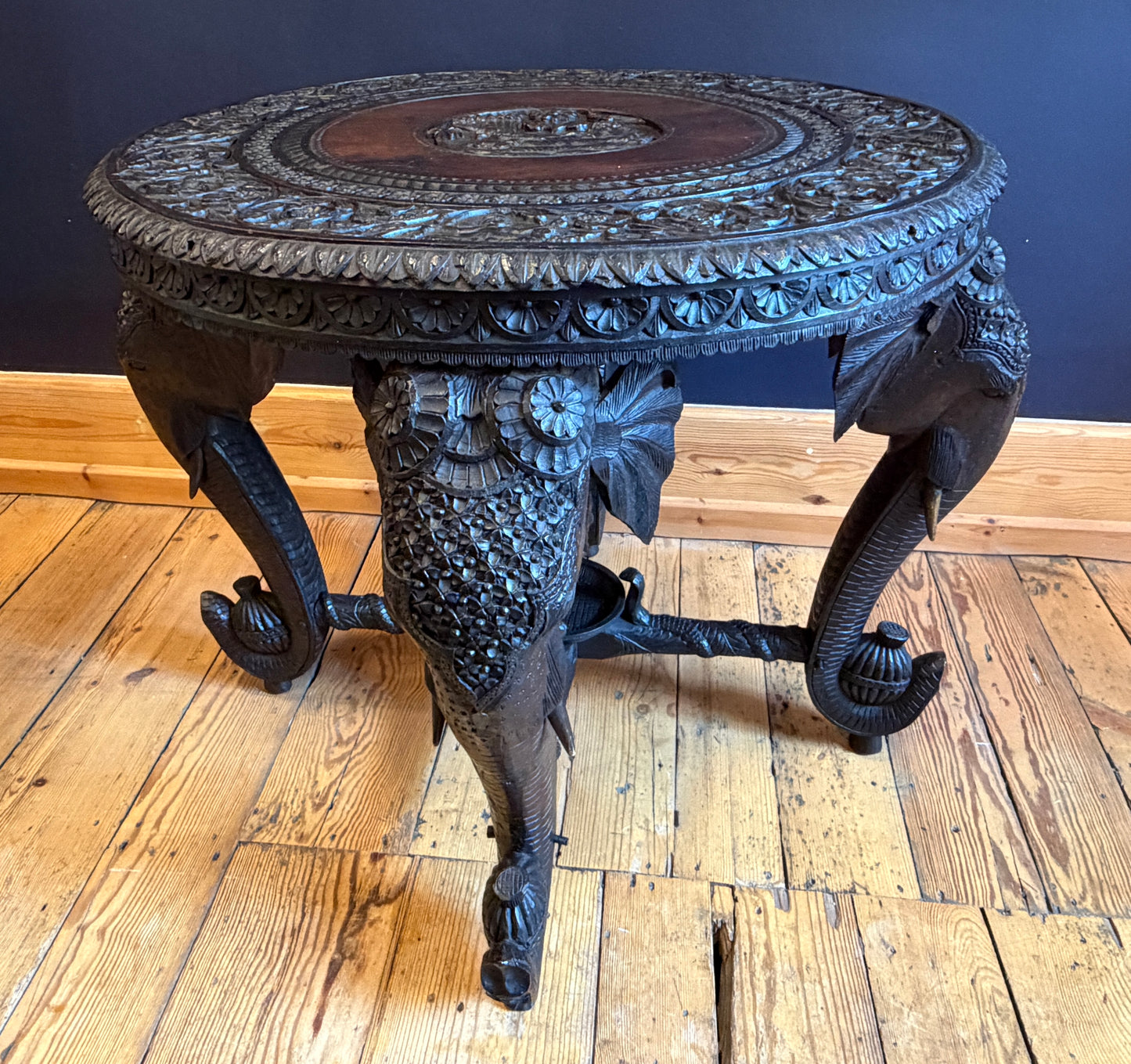 Stunning Antique Carved Anglo Indian Carved Elephant Centre / Coffee Table c1890