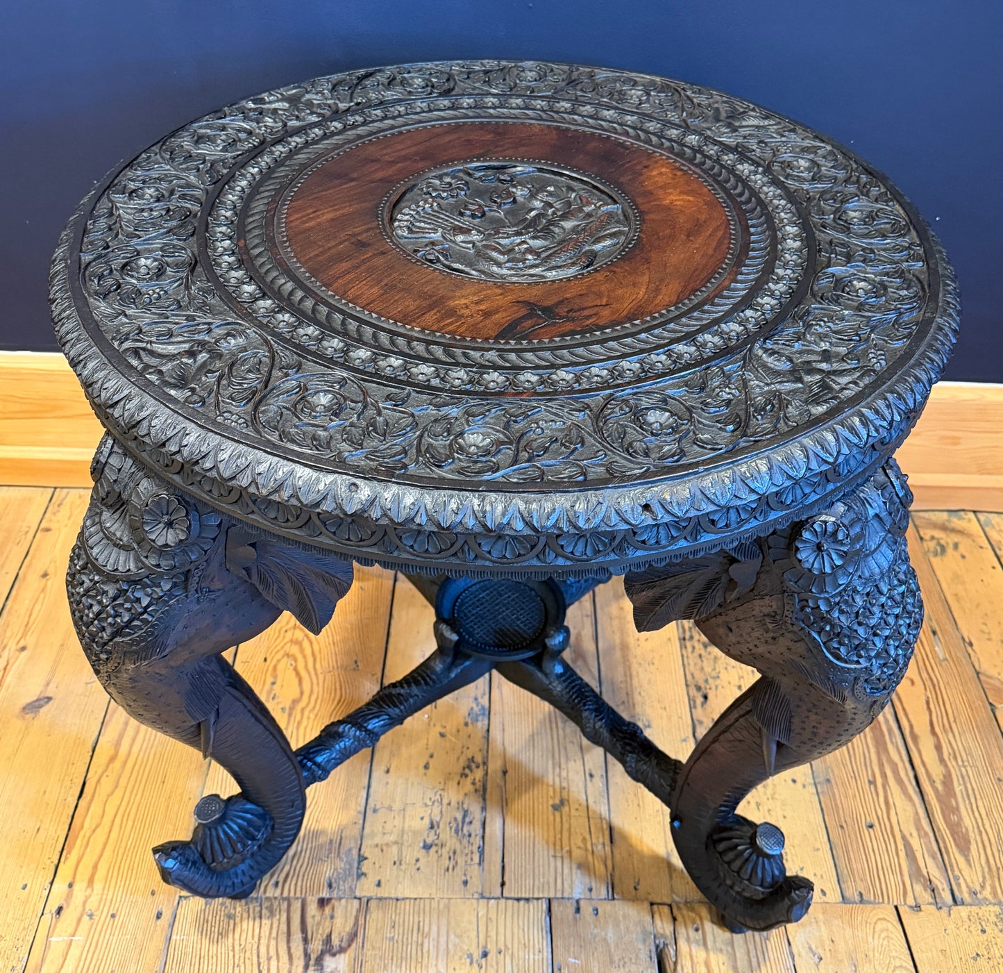 Stunning Antique Carved Anglo Indian Carved Elephant Centre / Coffee Table c1890