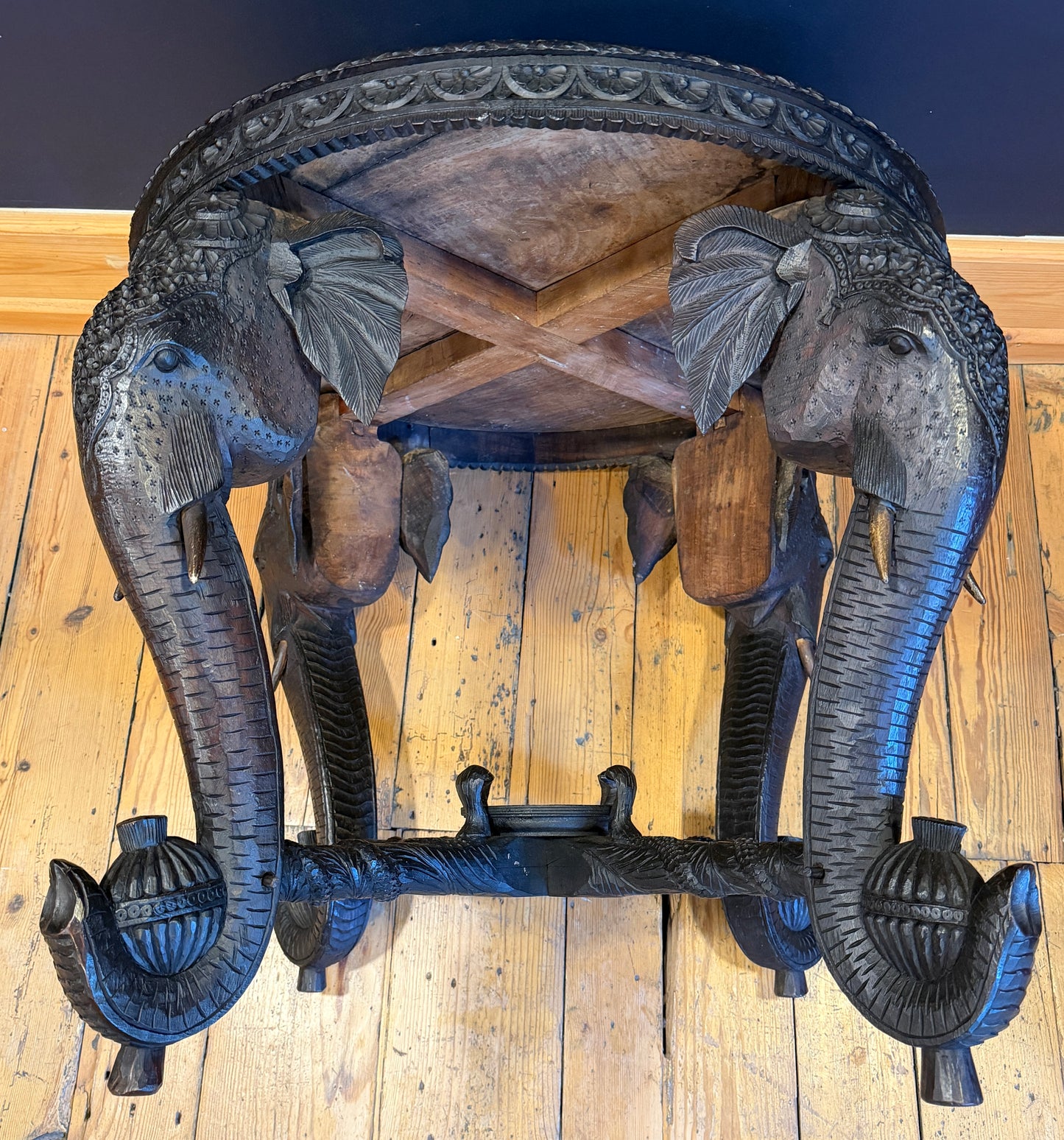 Stunning Antique Carved Anglo Indian Carved Elephant Centre / Coffee Table c1890