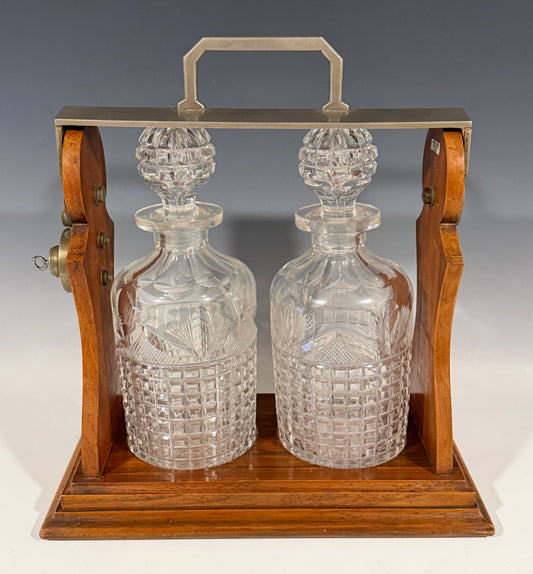 Antique Victorian Mahogany & Silver Plated 2 Bottle Tantalus by Mappin & Webb