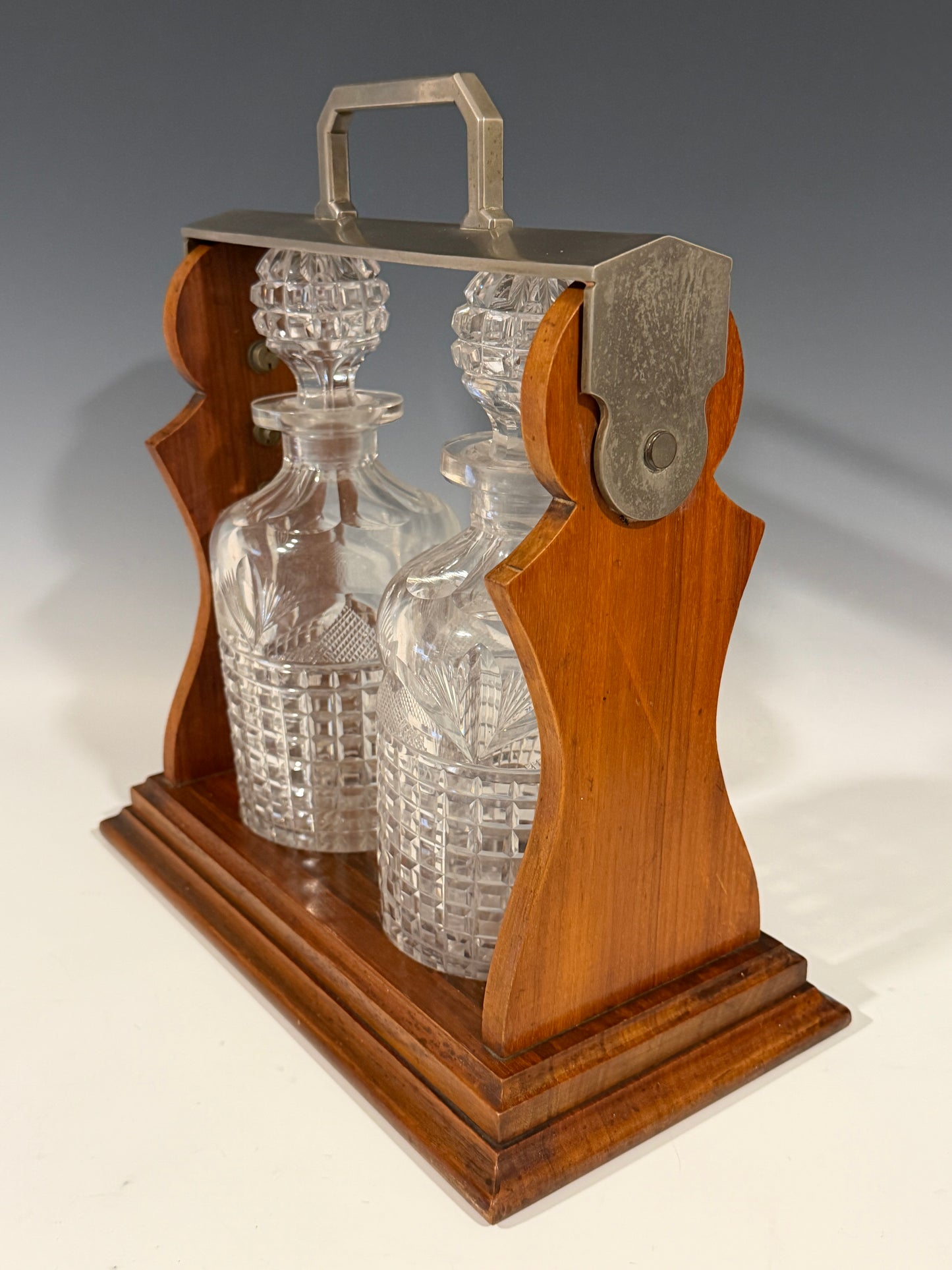 Antique Victorian Mahogany & Silver Plated 2 Bottle Tantalus by Mappin & Webb