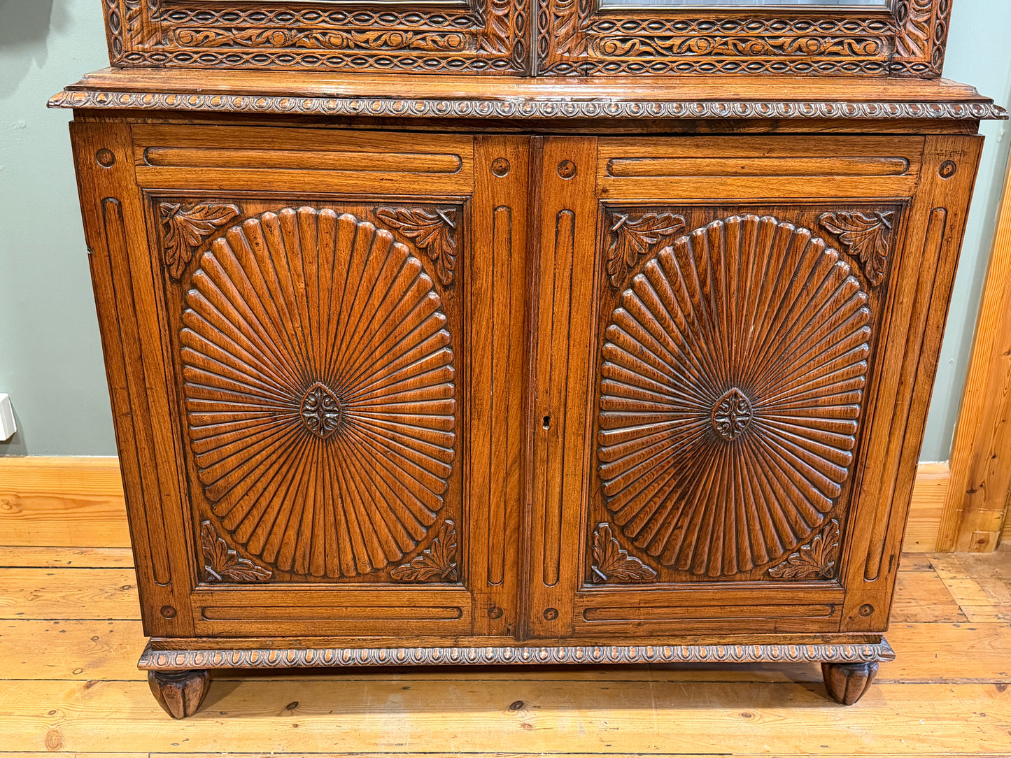 Stunning Antique Carved Mahogany Anglo Indian Glazed Bookcase / Cupboard c1850