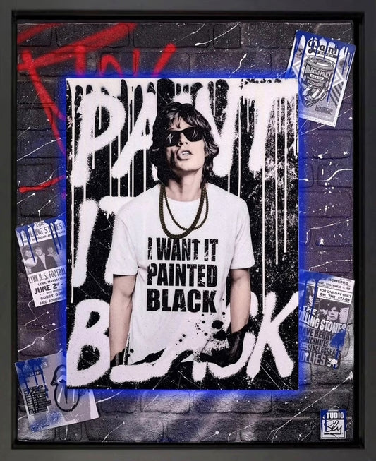 Mr Sly Original Large Signed Mixed Media Paint it Black Mick Jagger Portrait