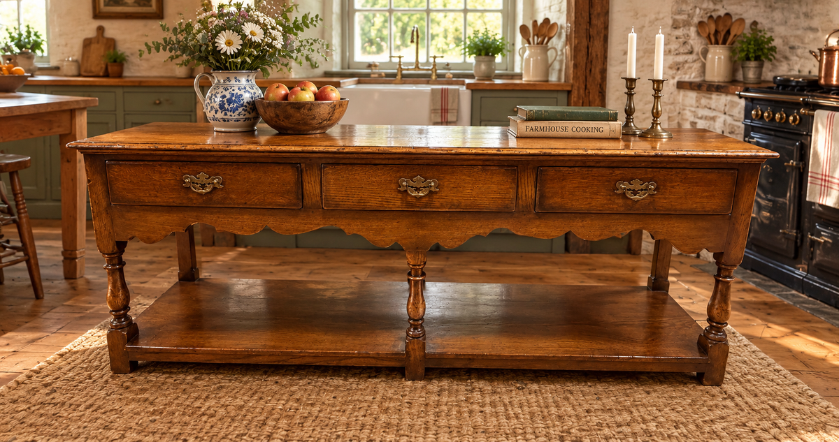 Stunning Titchmarsh and Goodwin 3 Drawer Oak Dresser Base with Pot Board