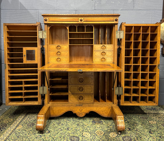 A Stunning Rare Antique Walnut Wooton Wells Fargo Fold Out Desk / Bureau c1880