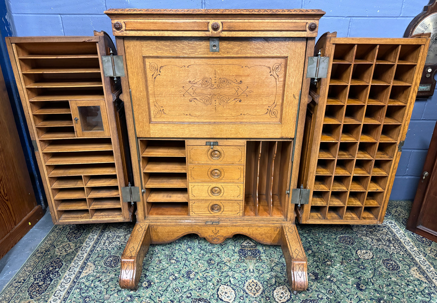 A Stunning Rare Antique Walnut Wooton Wells Fargo Fold Out Desk / Bureau c1880