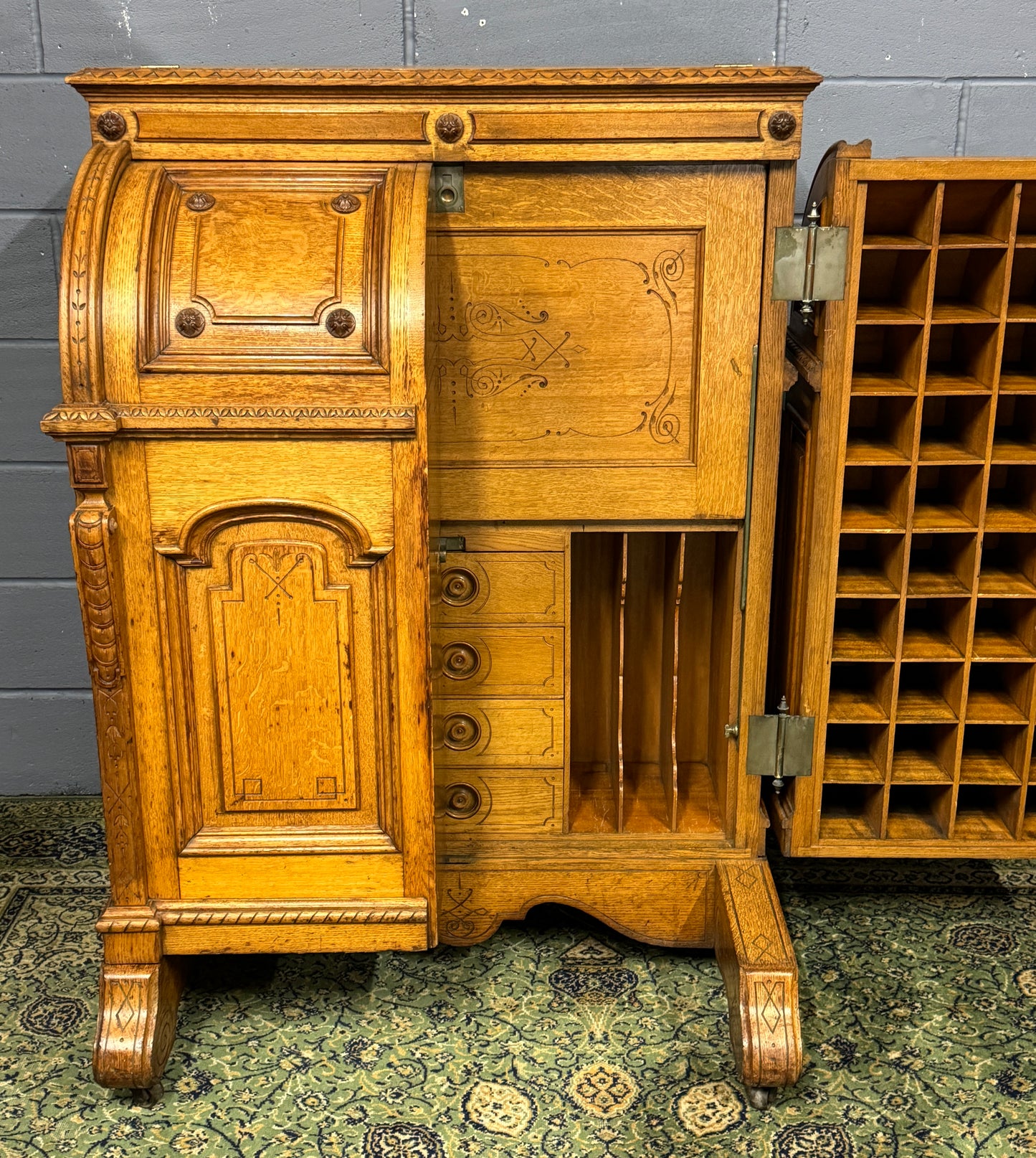 A Stunning Rare Antique Walnut Wooton Wells Fargo Fold Out Desk / Bureau c1880